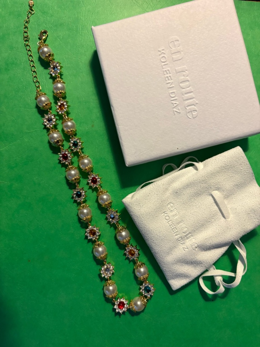 ✨ En Route x Koleen Diaz Statement Necklace – Pearl & Crystal Floral Design